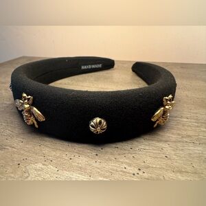 Black Headband with Gold Bee Accents
